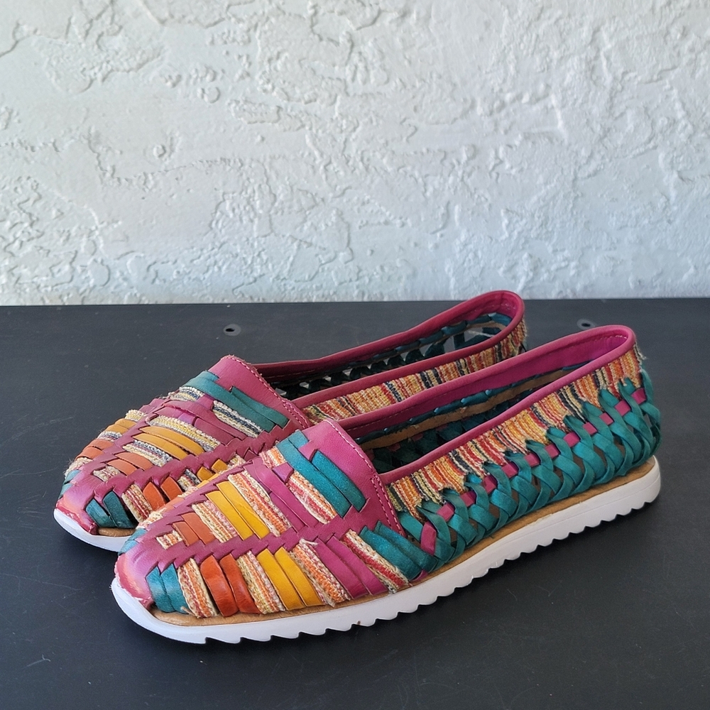 Huarache Leather Sandals Women’s US 8 Colorful Handmade Flats Shoes - Picture 3 of 8